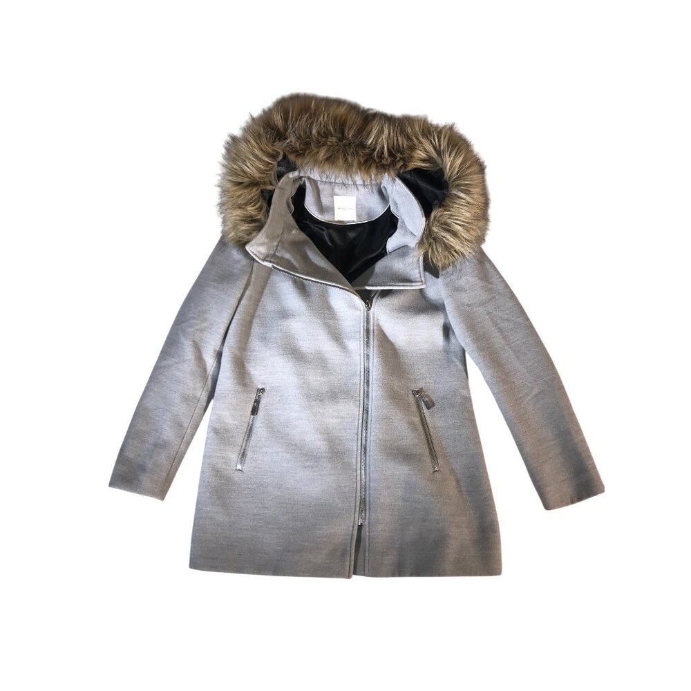 Cache Cache Women's Gray Polyester Faux Fur Trim Hooded Winter Coat